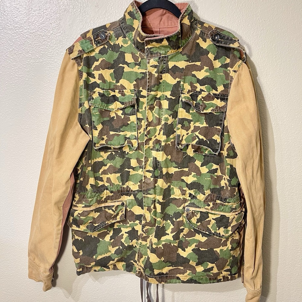 Vintage Y2K Rocawear Camo Military Style Jacket  Stand Up Collar Canvas Men's XL